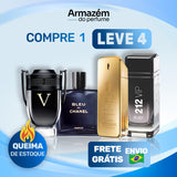 Compre 1 Leve 4 - Perfumes Masculinos Importados (100ml) - 1 Million | 212 Black| Invictus | BLEU (5 Anos Armazém do Perfume)