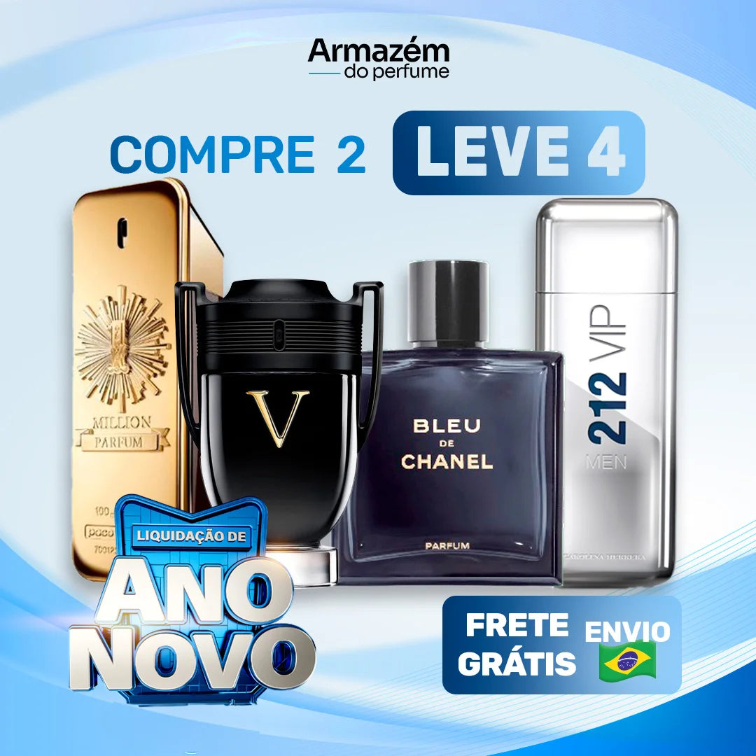 Compre 1 Leve 4 -  Perfumes Masculinos Importados (100ml) - 1 Million | 212 VIP Men | Invictus | BLEU (5 Anos Armazém do Perfume)