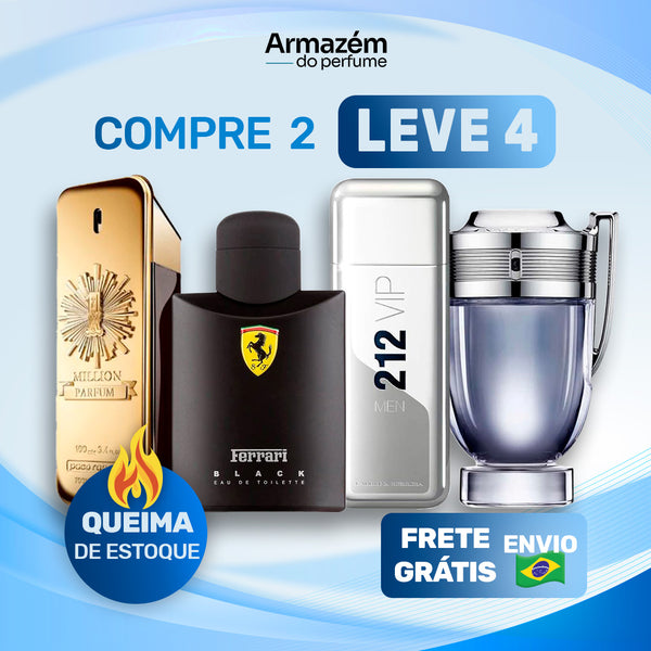 4 Perfumes Masculinos [100ml] - 1 Million | Ferrari Black | 212 VIP NYC | Invictus - 5 Anos Armazém do Perfume