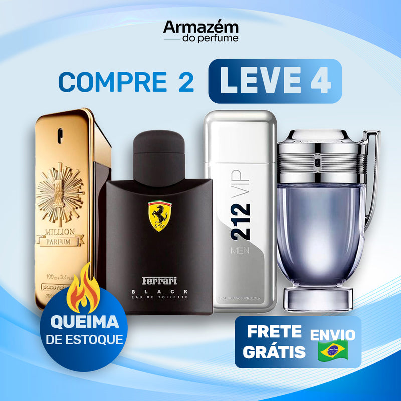 4 Perfumes Masculinos [100ml] - 1 Million | Ferrari Black | 212 VIP NYC | Invictus - 5 Anos Armazém do Perfume
